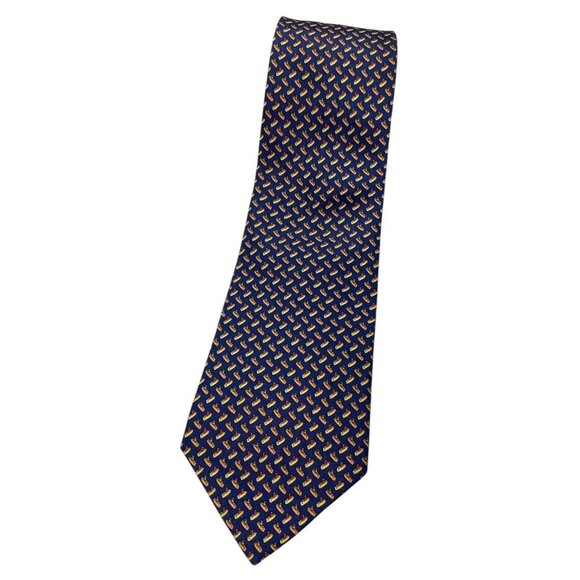 SALVATORE FERRAGAMO Men's 100% Silk Necktie LUXURY Tie Blue Ship W:3.7